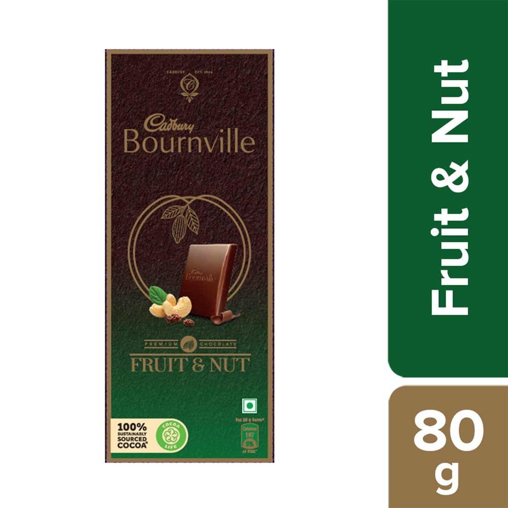 Cadbury Bournville Fruit & Nut Dark Chocolate Bar, 80g