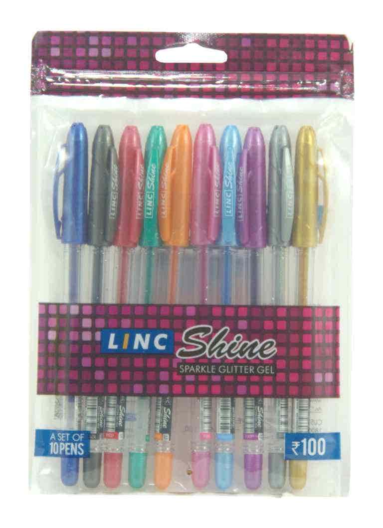 Linc Shine Glitter Pen Assorted Colours Pack Of 10