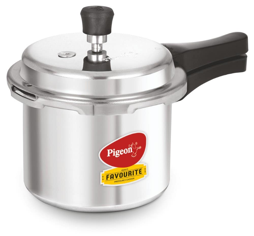 Pigeon Aluminium Pressure Cooker with Outer Lid Induction and Gas Stove Compatible, 5ltr