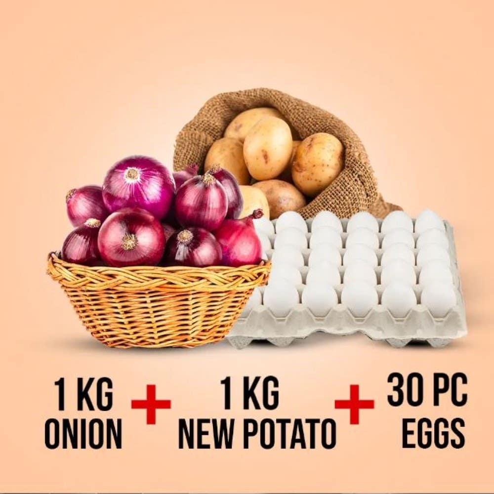 Super Saver Combo - Onion 1K+ Potato 1Kg+Eggs Pack Of 30